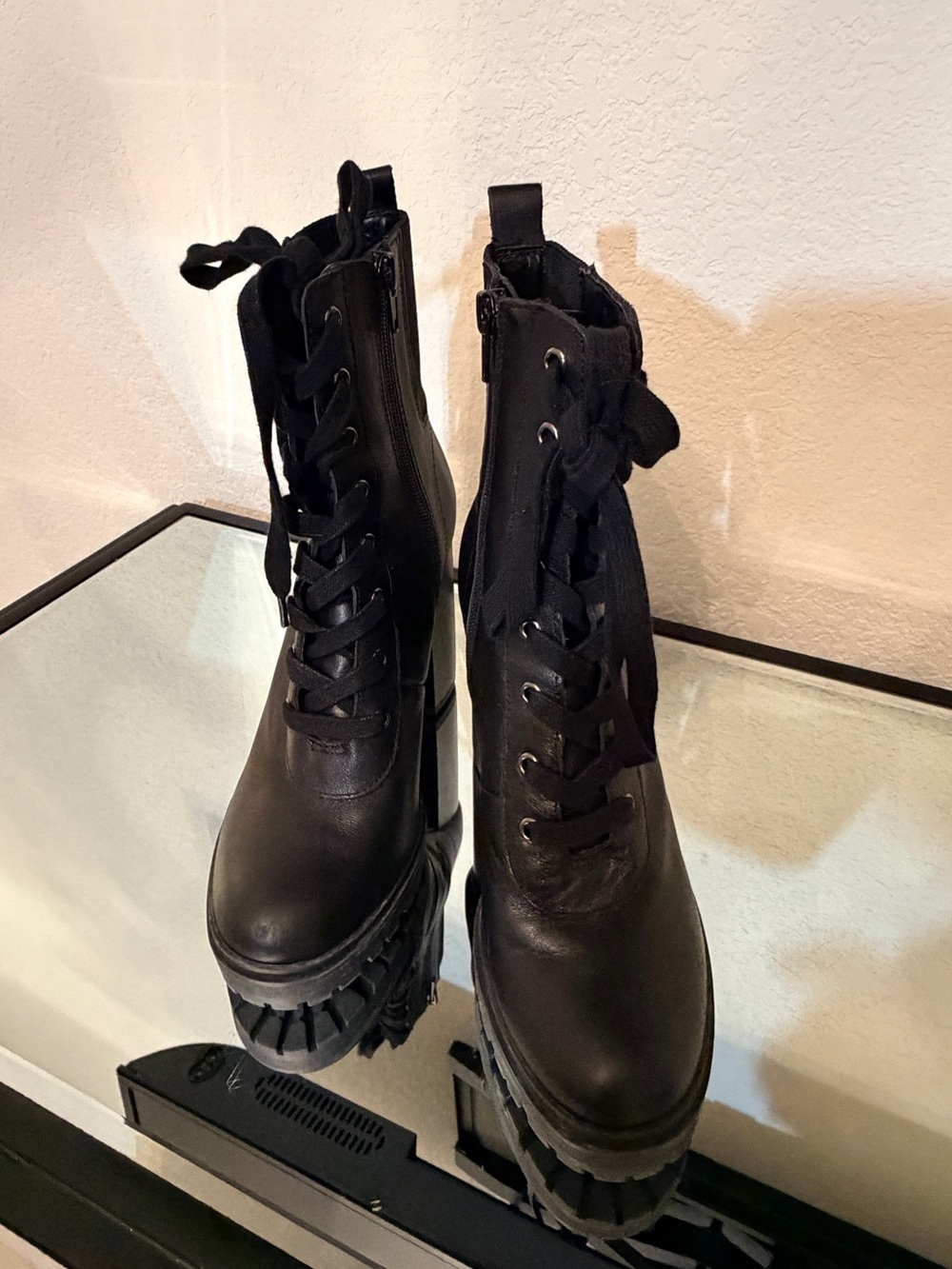 Steve Madden Black Lace-Up Platform Combat Boots